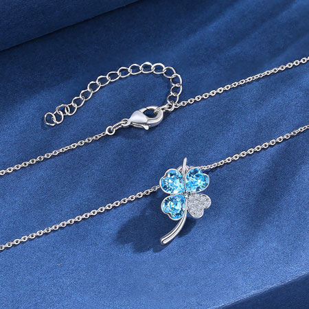 Blue Four Leaf Clover Necklace with Crystals from Swarovski